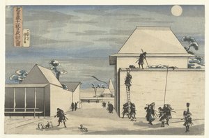 Éjszakai támadás a Chushingura színdarab tizenegyedik felvonásában Chushingura juichidanme youchi no zu (cím a tárgyon) alkotó: Utagawa Kuniyoshi