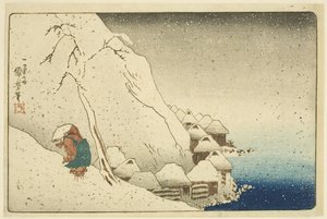 Nichiren in the Snow at Tsukahara on Sado Island (Sash? Tsukahara setch?) (colour woodblock print) alkotó: Utagawa Kuniyoshi