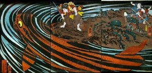 Oniwaka-maru megtámadja a szörnyeteg pontyot alkotó: Utagawa Kuniyoshi