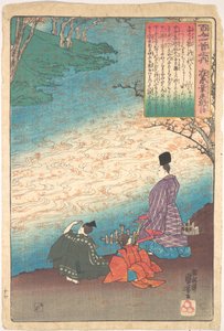 Költő két apróddal a Tatsuta partján alkotó: Utagawa Kuniyoshi
