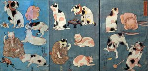 Macskák által illusztrált közmondások (Tatoe zukushi no uchi), 1852 körül alkotó: Utagawa Kuniyoshi