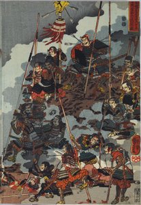 She picture t f rom Ako r o DB ck p Hayashi t ri ptych, garden ted Eiroku 4 yen szeptember 4 Kawanakajima csata Yamamoto Kansuke ny? d? A vágás figurája alkotó: Utagawa Kuniyoshi