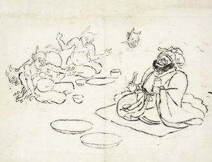 A pokol királyát szórakoztató démonok vázlata alkotó: Utagawa Kuniyoshi