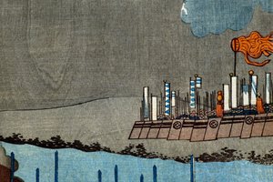 Takeda Shingen összetöri Suwa Yorishige erőit (Takeda Shingen Suwa Yorishige no jinchū o uchi-kuzusu zu), 1850-51 körül alkotó: Utagawa Kuniyoshi