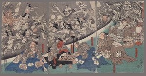 A földpók szörnyeket nemz Minamoto Yorimitsu úr kastélyában alkotó: Utagawa Kuniyoshi