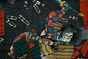 A Shijō Nawate-i csata, 1857 körül alkotó: Utagawa Kuniyoshi
