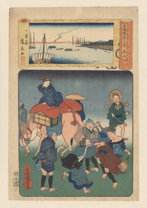 A Shinagawa állomás (cím az objektumon) A Tokaido út ötvenhárom állomása (sorozat címe az objektumon) alkotó: Utagawa Kuniyoshi
