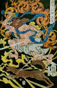 Mennydörgés Isten (Shinrai) sorozat: Képek a nyolc trigramról a kínai jóslásban (Shūeki hakke-e), 1839-41 alkotó: Utagawa Kuniyoshi