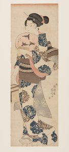 Nő legyezővel és rovarketreccel (színes fatömbmintás) alkotó: Utagawa Kuniyoshi