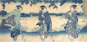 Nők a folyó közelében, kb. 1850. alkotó: Utagawa Kuniyoshi