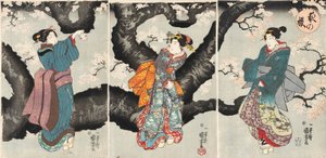 Yoru no sakura [Cseresznyevirágzás éjjel], 1846 körül (fanyomat) alkotó: Utagawa Kuniyoshi