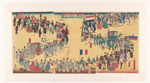 Ötföld népeinek felvonulása Gokakoku jinbutsu gyoho no zu (cím a tárgyon) alkotó: Utagawa Sadahide