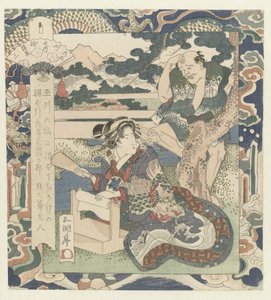 Nemezeléssel elfoglalt nő A Tôi folyó Setsuban, a harmadik Tôi – sono san (cím a tárgyon) The Six Jewel Rivers (sorozat címe) Mutamagawa no uchi (sorozat címe az objektumon)