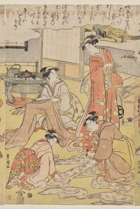 Ruházat készítő nők alkotó: Utagawa Toyokuni