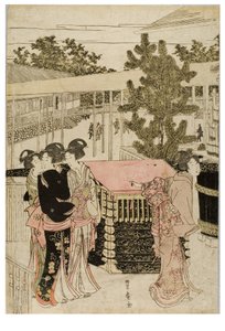 Újévi zarándoklat Myohojiba Horinouchiban, Edo államban, 1804-1810 körül (fadarab papíron) alkotó: Utagawa and Toyokuni Utagawa Toyohiro