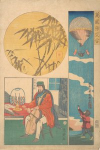 Amerikai léggömb, amerikai cselló, bambusz, 10. hónap, 1861. alkotó: Utagawa Yoshiiku