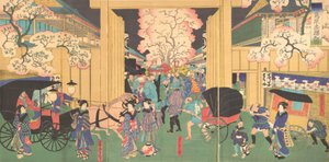 Cherrys at Night at New Shimabara, 19. század. alkotó: Utagawa Yoshitora