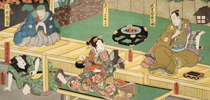 Jelenet a Genji monogatari-ból (Genji meséje), Murasaki Shibuku (sz. 978) c. 1860 (színes fatömbnyomat)