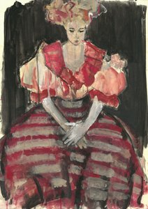 Elegáns nő piros ruhában alkotó: Ute Rathmann
