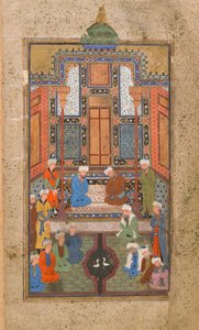 Palotajelenet egy Tuhfat al-Ahrarban (a szabadok ajándéka) Bukharában, Üzbegisztánban, Üzbég időszakban, 1540 körül (átlátszatlan akvarell, tus és arany papíron)