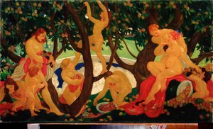 Sharing Apples (Gathering Alma) – Valentin Alekszandrovics Jakovlev (1887-1919) festménye, olaj, vászon alkotó: Valentin Alexandrovich Yakovlev