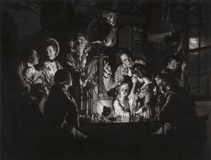 Kísérlet egy madárral a levegőszivattyúban Joseph Wright, Derby nyomán, 1769.