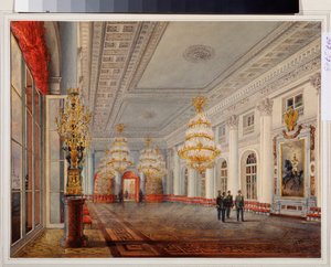 A szentpétervári Téli Palota nagyterme (vagy Nicolas-terem). Vaszilij Szemjonovics Szadovnyikov (1800-1879) munkája, akvarell papíron alkotó: Vasili Semenovich Sadovnikov
