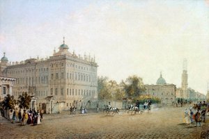 Névszkij (Nevszkij) perspektívája Szentpéterváron 1830-ban. Oroszország Vaszilij Szadovnyikov (1800-1879) akvarellje 1830 Szentpétervár. Az Ermitázs könyvtára