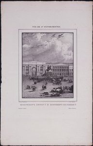Kilátás Szentpétervárra. Nagy Péter lovas szobra a Szenátus téren, 1833 alkotó: Vasili Semenovich Sadovnikov
