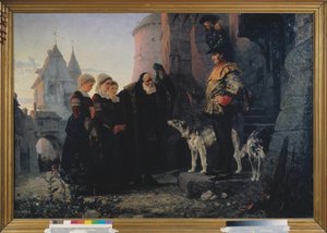 Le droit de la premiere nuit (droit de seigneur du seigneur) - Az első éjszaka joga - Vaszilij Dmitrijevics Polenov (1844-1927) festménye, olaj, vászon alkotó: Vasilij Dmitrievich Polenov