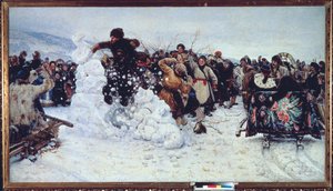 Hóerőd vihara (Népszerű örömjelenet az ortodox nagyböjt hetében, maslenitsa) - Vaszilij Ivanovics Surikov (Vaszilij Szurikov vagy Vaszilij Surikov) festménye (1848-1916), olaj, vászon