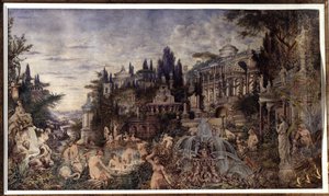 Egy orgia (An Orgy). Ünnepi jelenet az ókori római paloták előtt, amely a szatírok és bacchanták dionüszoszi csapatát hozza össze fürdőjelenetekben. Vaszilij (Vasili, Vasilii, Wilhelm) Alekszandrovics Kotarbinszkij (Kotarbinski, Kot) munkája alkotó: Vasily Alexandrovich Kotarbinsky