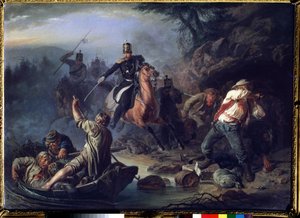 Összecsapás finn csempészekkel, 1853 alkotó: Vasily Grigorievich Khudyakov