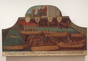 A Hajóasztalos Céh cégtáblája a Velencei Arzenálban alkotó: Venetian School