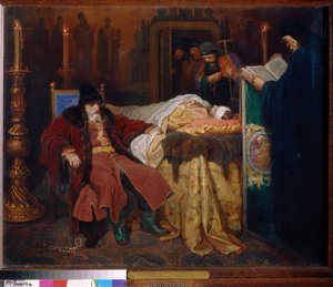 IV. Iván azt mondta, hogy a szörnyű (1530-1584) és fia, Iván (1554-1581), 1581. november 16., péntek. (Ivan The Terrible And His Son Ivan on péntek, november 16. alkotó: Viatcheslav Grigorievitch Schwarz