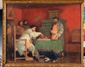 Jelenet egy orosz cár életéből (sakkjáték) - Jelenet az orosz cár életéből (sakkjáték) - Vjacseszlav Grigorjevics Schwarz (1838-1869) festménye, olaj, vászon alkotó: Viatcheslav Grigorievitch Schwarz