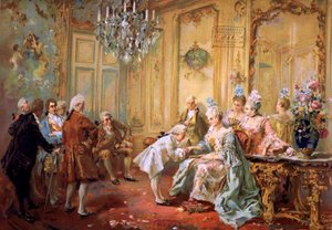 Mozart és Mme de Pompadour,1900 körül (kromo) alkotó: Vicente de (after) Paredes