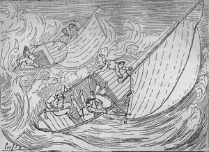 Vitorlás versenyek: két regatta, a Goëland és a Monitor felborult – kivonat a Kerkamadec világítótoronyból – Crafty rajza – a „” Le Centaure”-ban” alkotó: Victor  Geruzez