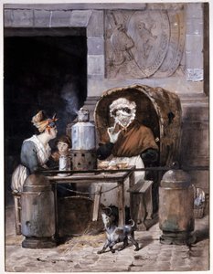 Kávézó kereskedő az utcán - Adam, v.1850 alkotó: Victor Adam