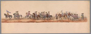 Történelmi körmenet az Utrechti Alkalmazott Tudományok Egyetemének második századik évfordulóján, 1836 (5. tábla) A holland hadsereg közeledése Ostendhez, 1600. július 3-án, a nieuwpoorti győzelem másnapján; a H ​​H Student által adott jelmezes ábrázolás s alkotó: Victor Adam