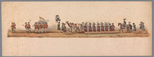 Történelmi körmenet az Utrechti Alkalmazott Tudományok Egyetemének második századik évfordulóján, 1836 (3. tábla) A holland hadsereg közeledése Ostendhez, 1600. július 3-án, a nieuwpoorti győzelem másnapján; a H ​​H Student által adott jelmezes ábrázolás s alkotó: Victor Adam