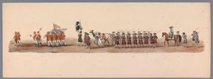 Történelmi körmenet az Utrechti Alkalmazott Tudományok Egyetemének második századik évfordulóján, 1836 (3. tábla) A holland hadsereg közeledése Ostendhez, 1600. július 3-án, a nieuwpoorti győzelem másnapján; a H ​​H Student által adott jelmezes ábrázolás s alkotó: Victor Adam