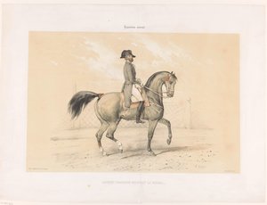 Laurent Franconi Norma kancáján lovagol Laurent Franconi Montant la Norma. (cím a tárgyon) Lovak és lovasok a versenypályán (sorozat címe) Nemzeti Hippodrome (sorozat címe az objektumon) alkotó: Victor Adam