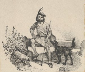 Ember ül egy kutyával, 19. század közepe. alkotó: Victor Adam