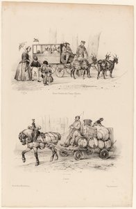 Omnibus busz a Champs-Elysées-n, 1841-44 körül (nyomtatott) alkotó: Victor Adam