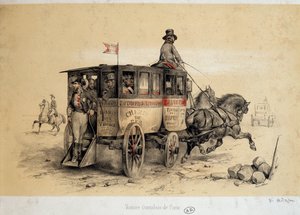 Párizsi omnibusz autó - Ádám litográfiája, kb. 1840 alkotó: Victor Adam