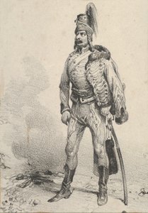 Álló katona kabátjával az egyik vállán, 19. század közepe. alkotó: Victor Adam