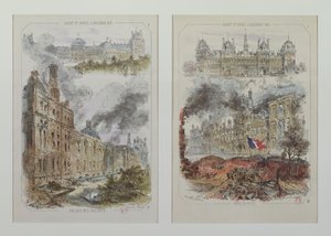 Kilátás a Tuileries-palotára és a Hotel de Ville-re az 1871-es tűzvész előtt és után alkotó: Victor Coindre