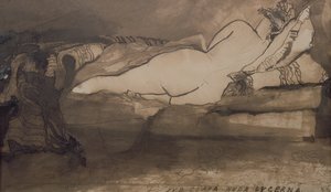 Sleeping Nude (toll és tinta és mosás papíron)