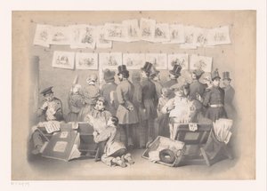 Titelprent met interieur van een prentenwinkel Nevető Múzeum (sorozat címe) A kijelző (sorozat címe) alkotó: Victor Jean François Dollet